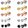 10 Pairs Stainless CZ Stud Earrings For Women Men Tragus Helix Round Heart Cubic Zirconia Flat Back Screw Back 20G Ear Piercing Set 2MM-5MM